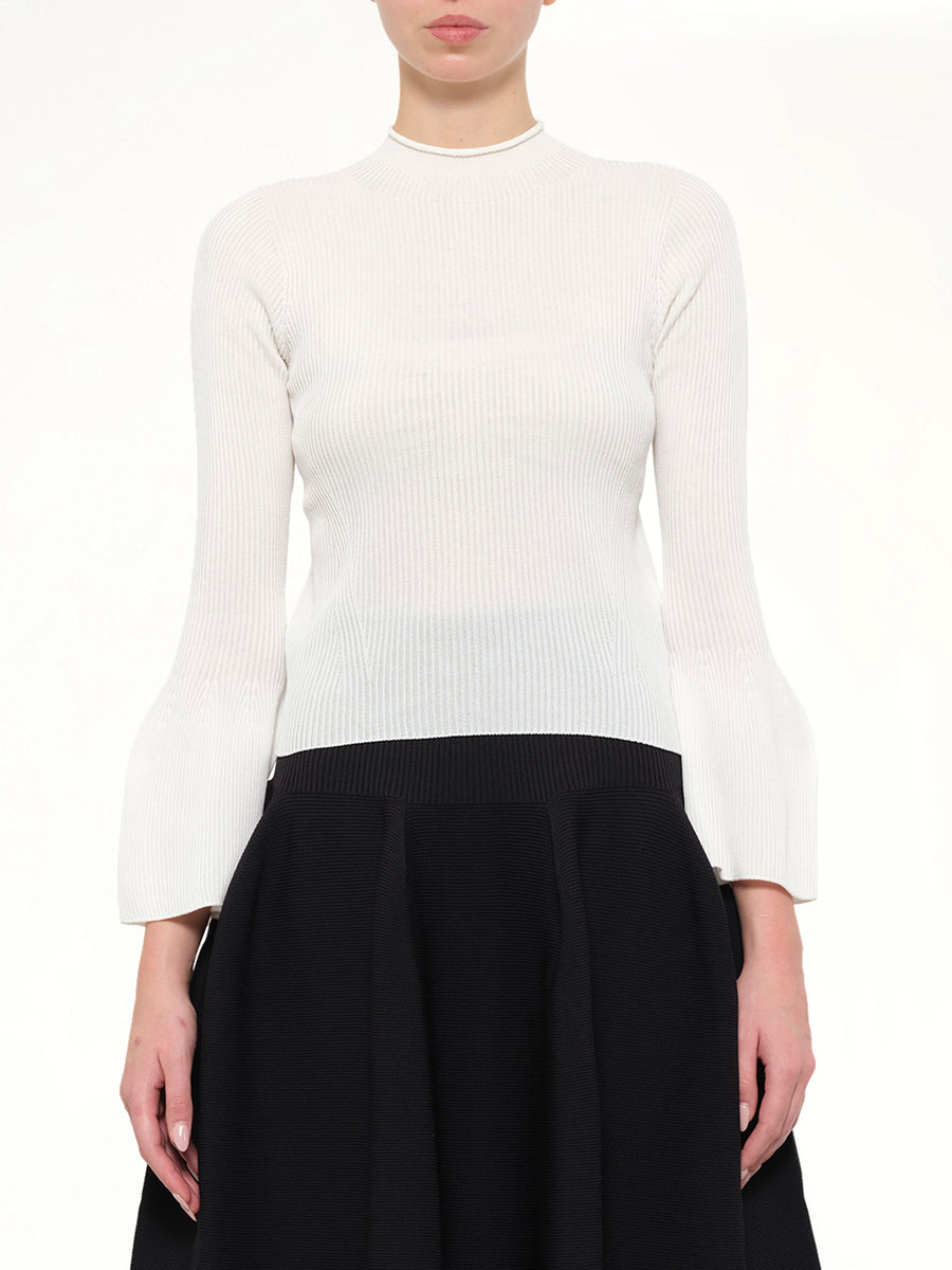 Soft Portrait Long Bell Sleeve Top in White