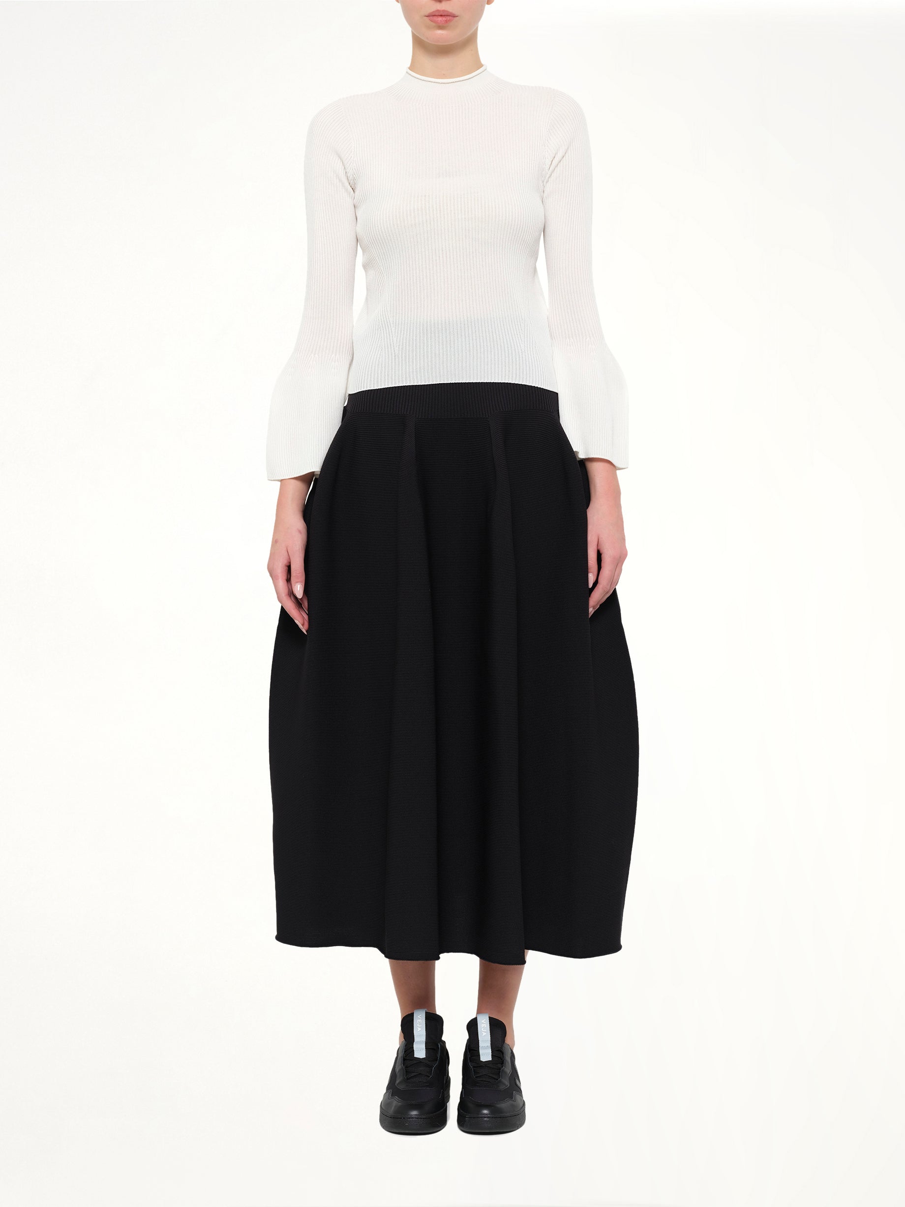 Soft Portrait Long Bell Sleeve Top in White