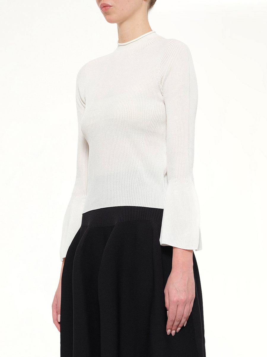 Soft Portrait Long Bell Sleeve Top in White