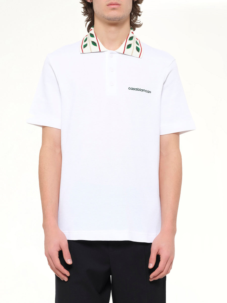 Textured Laurel Pique Polo in White