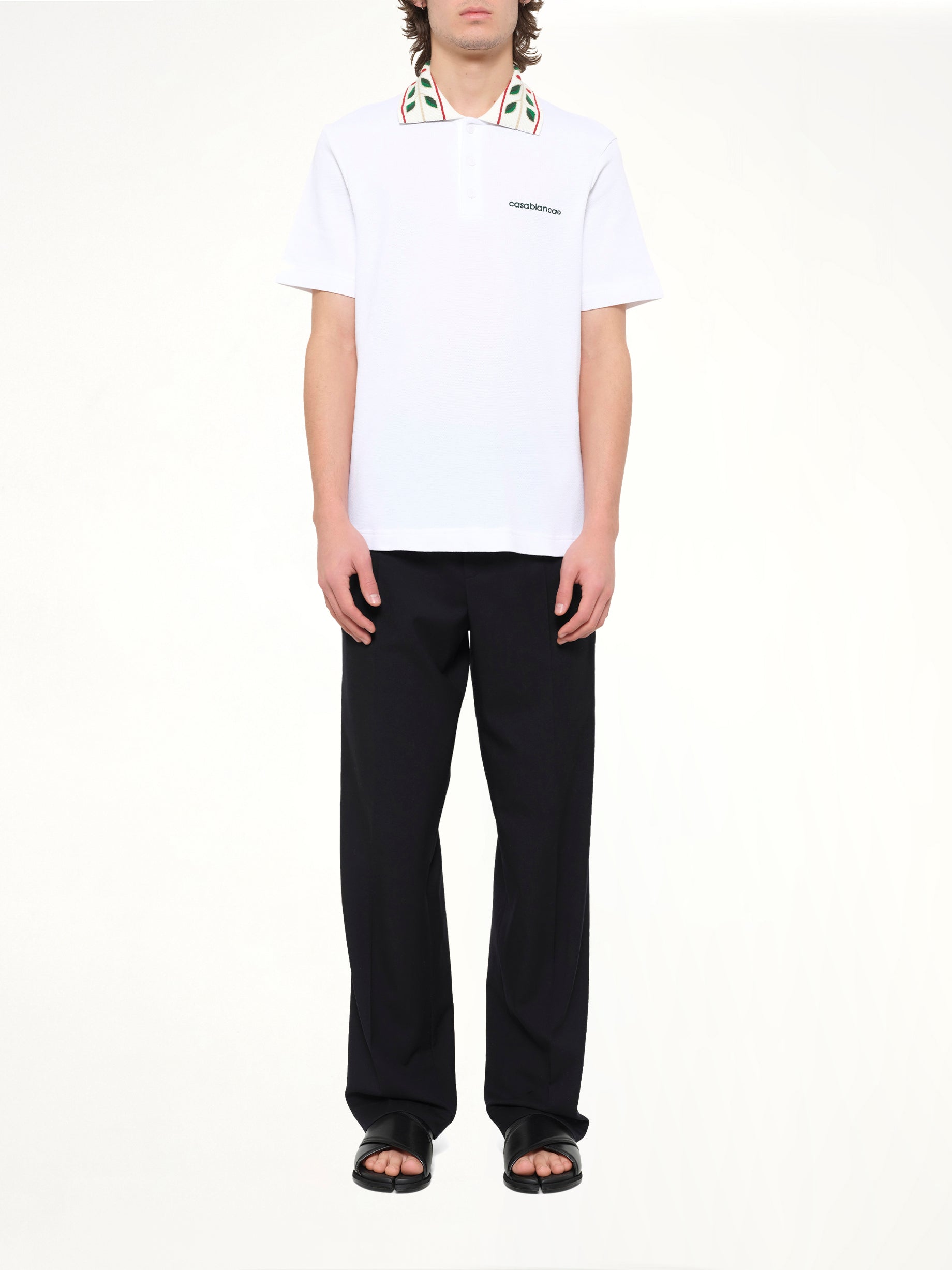 Textured Laurel Pique Polo in White