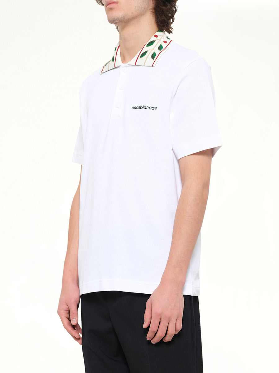 Textured Laurel Pique Polo in White