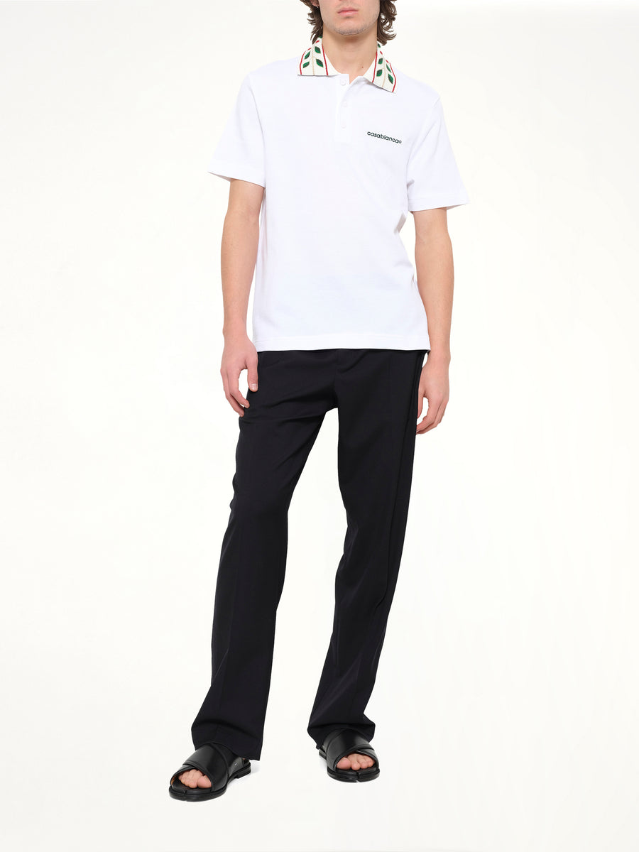 Textured Laurel Pique Polo in White