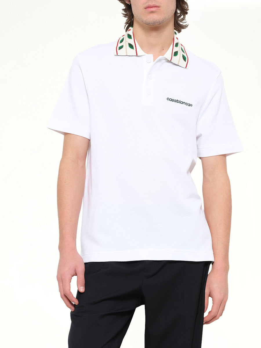 Textured Laurel Pique Polo in White