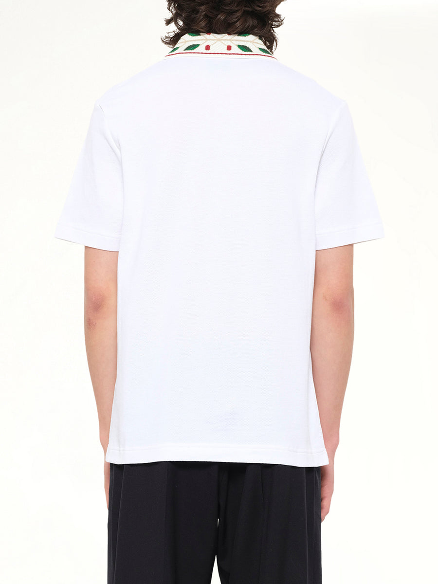 Textured Laurel Pique Polo in White