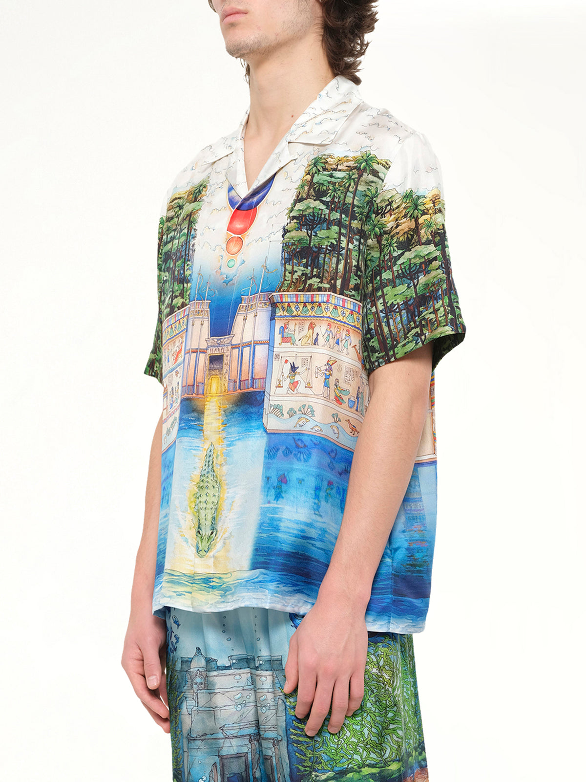 Trompe L'Oeil Cuban Collar SS Shirt in Blue