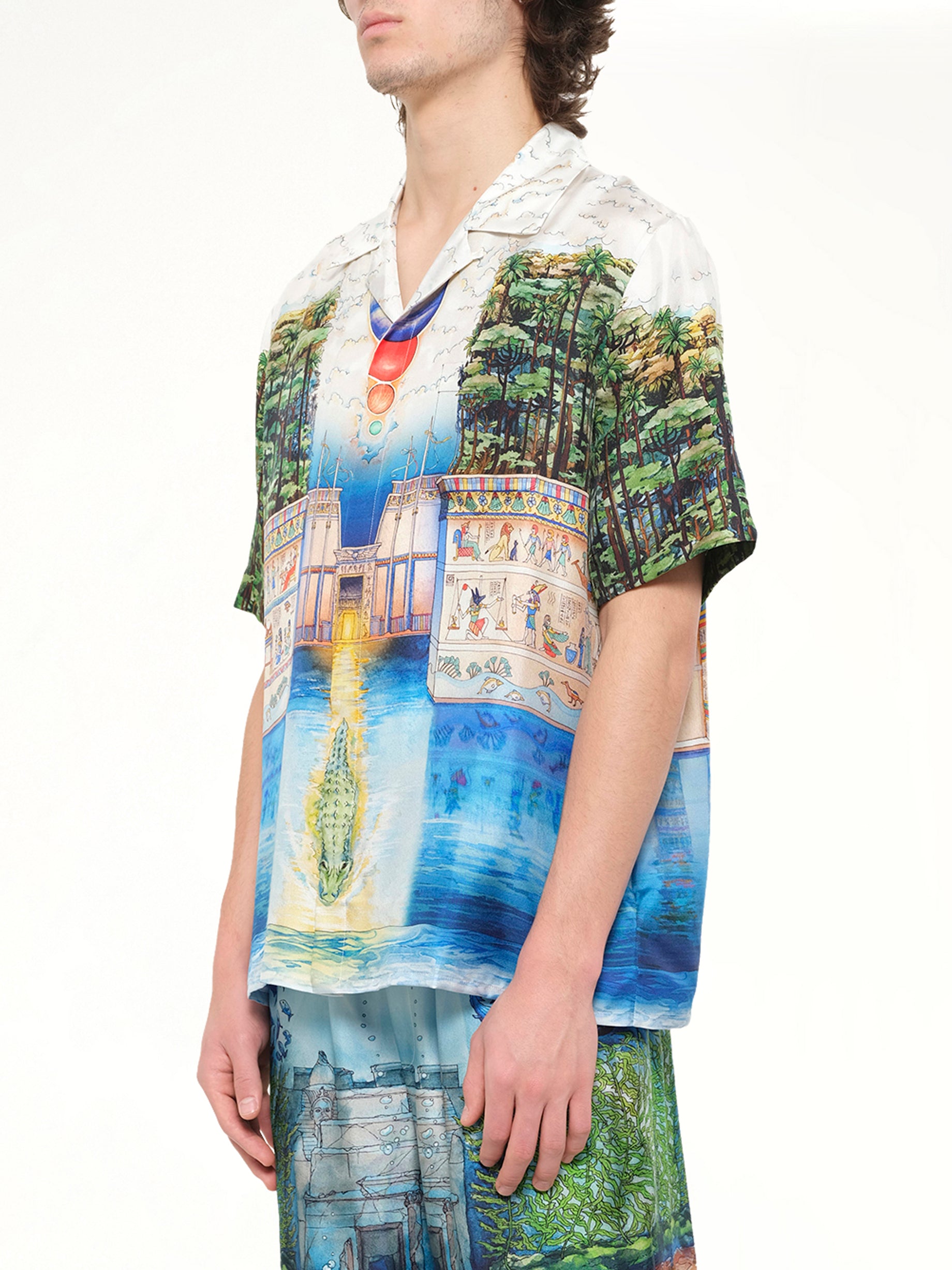 Trompe L'Oeil Cuban Collar SS Shirt in Blue