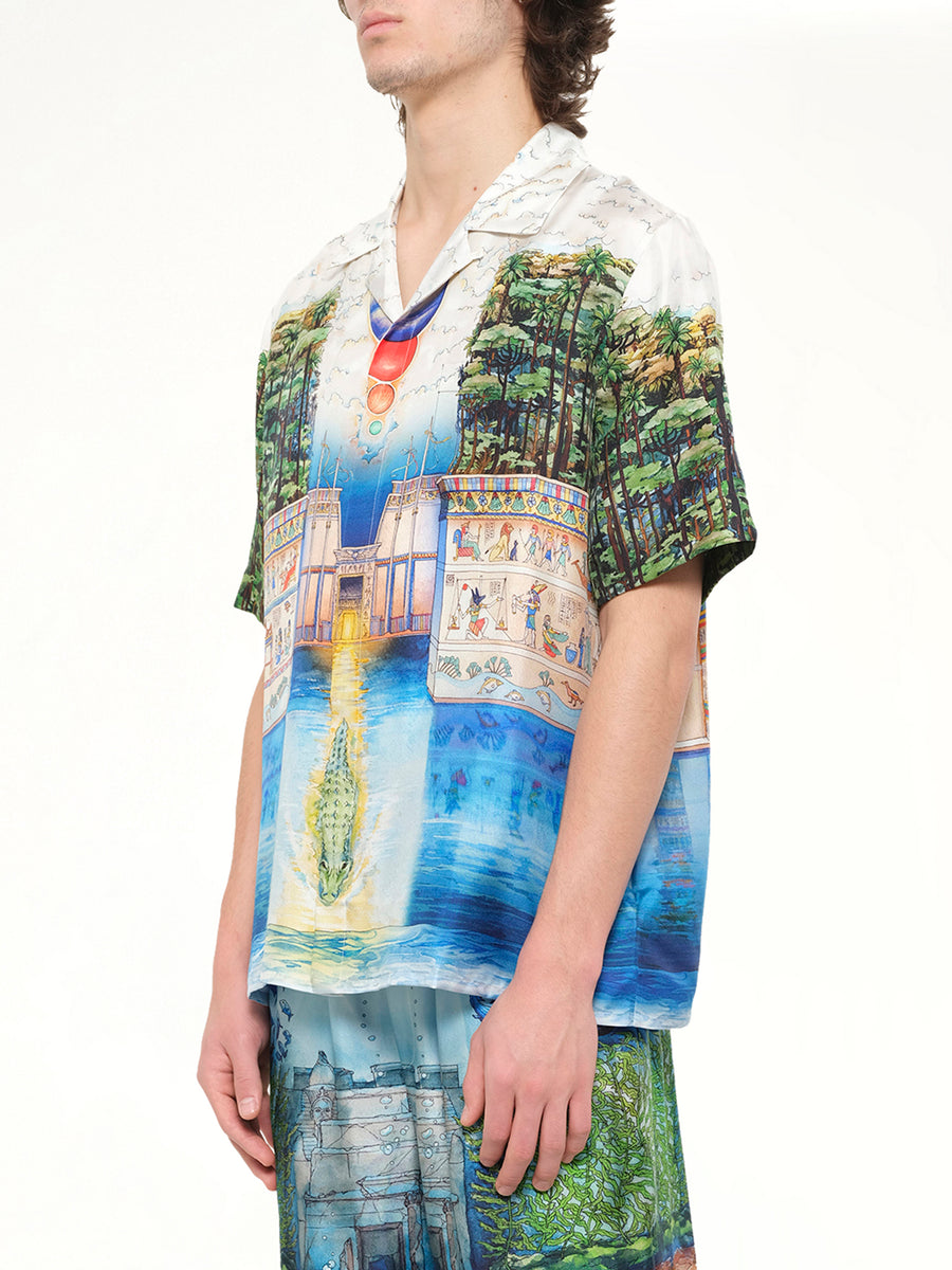 Trompe L'Oeil Cuban Collar SS Shirt in Blue