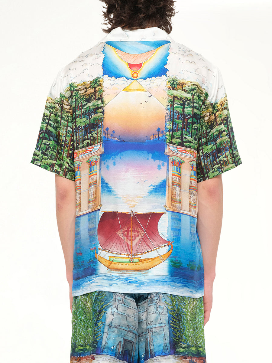 Trompe L'Oeil Cuban Collar SS Shirt in Blue