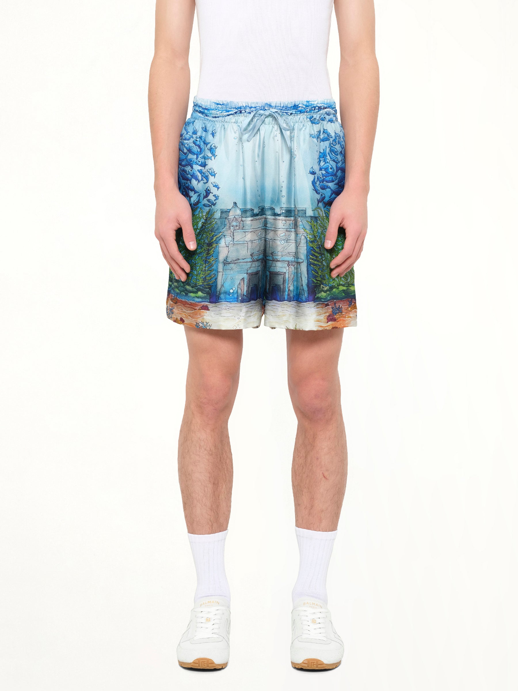 Trompe L'Oeil Silk Shorts in Blue