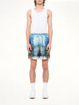 Trompe L'Oeil Silk Shorts in Blue