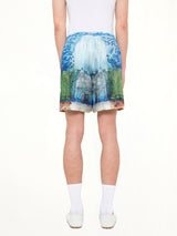 Trompe L'Oeil Silk Shorts in Blue