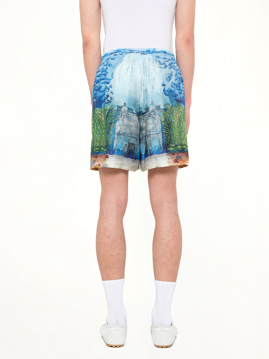 Trompe L'Oeil Silk Shorts in Blue