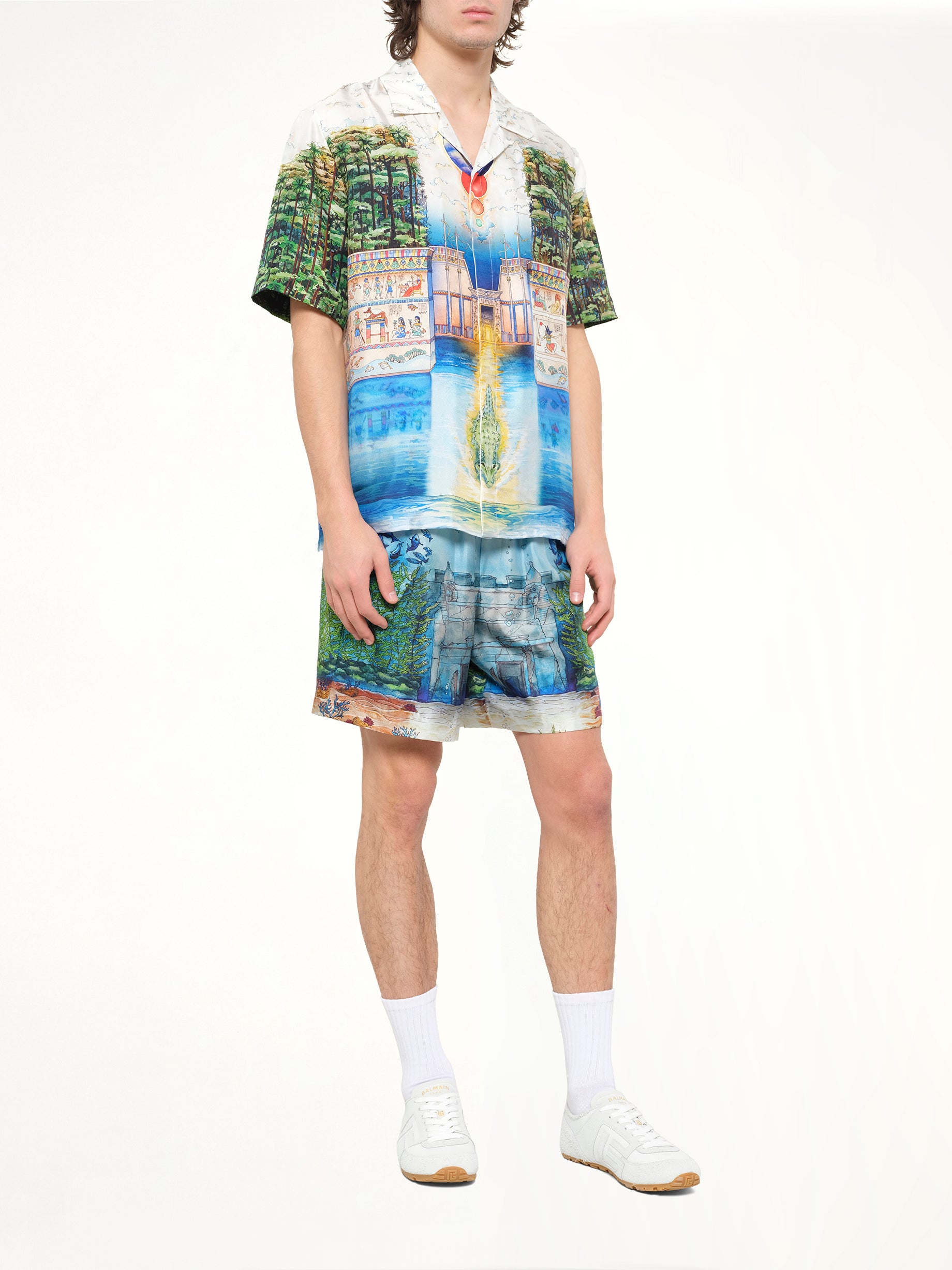 Trompe L'Oeil Silk Shorts in Blue