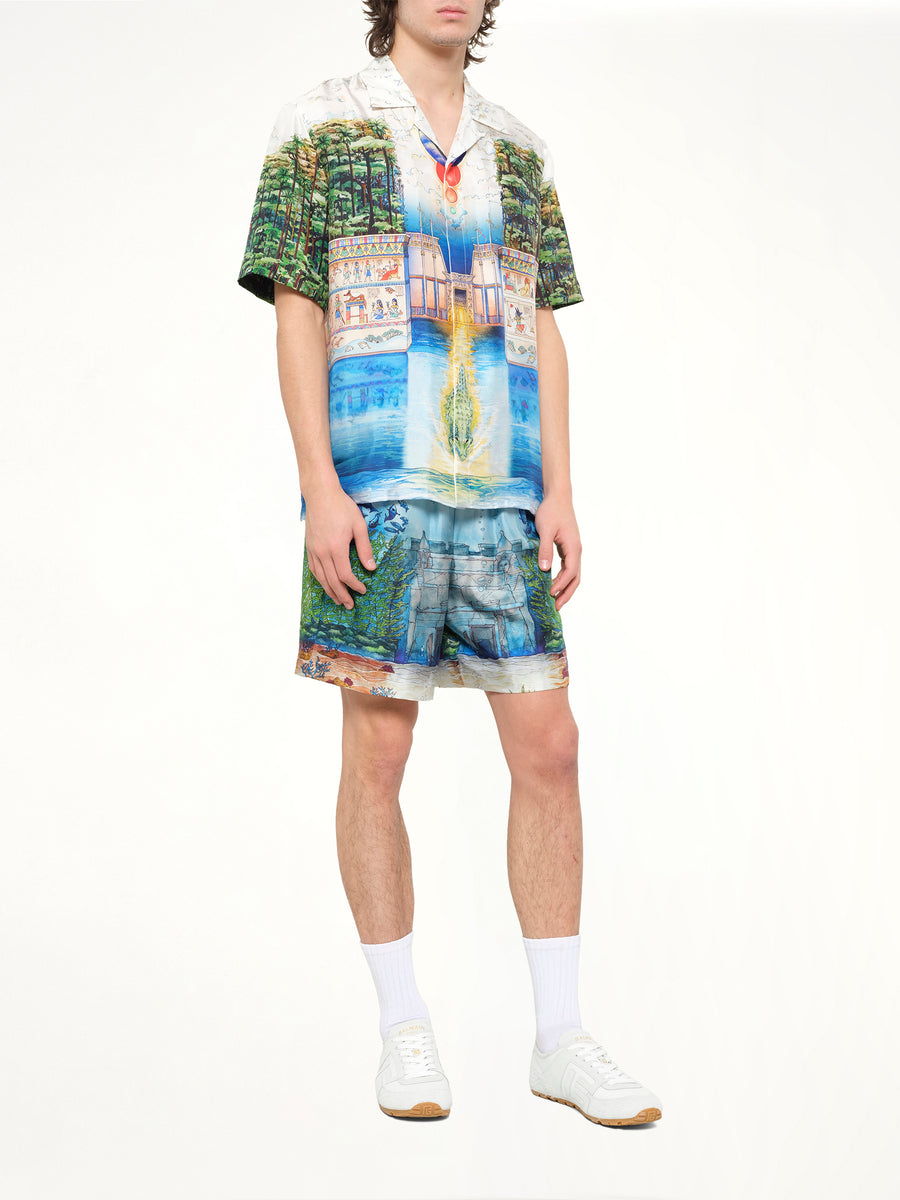 Trompe L'Oeil Silk Shorts in Blue