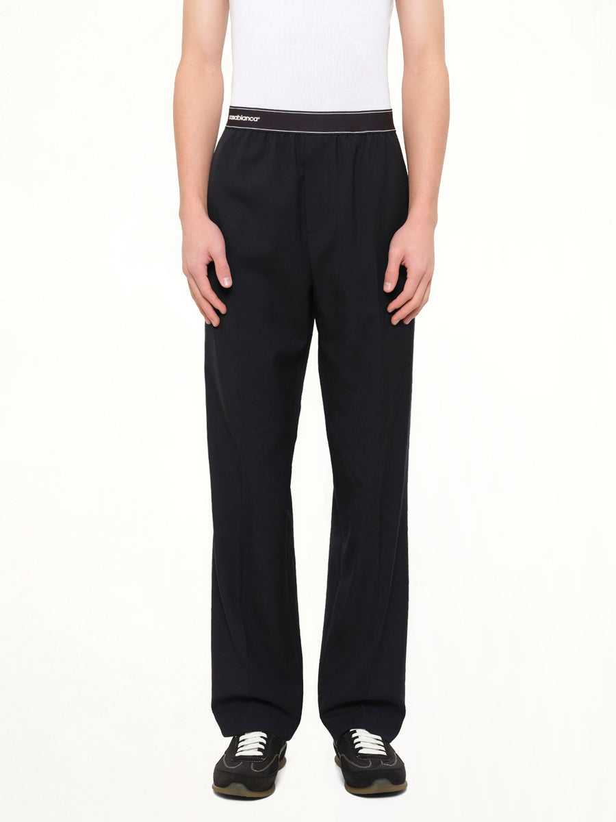 Wool Blend Sports Trouser in Black