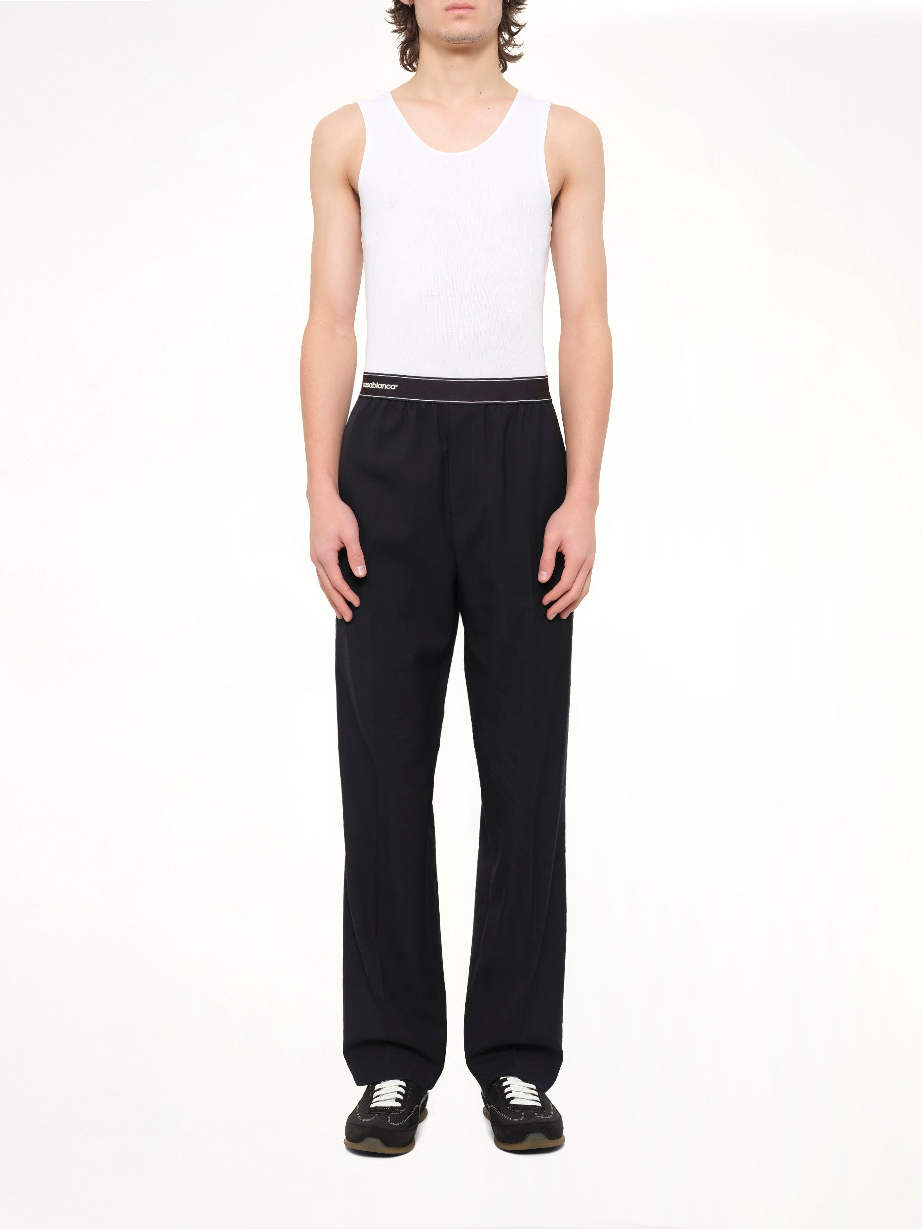 Wool Blend Sports Trouser in Black