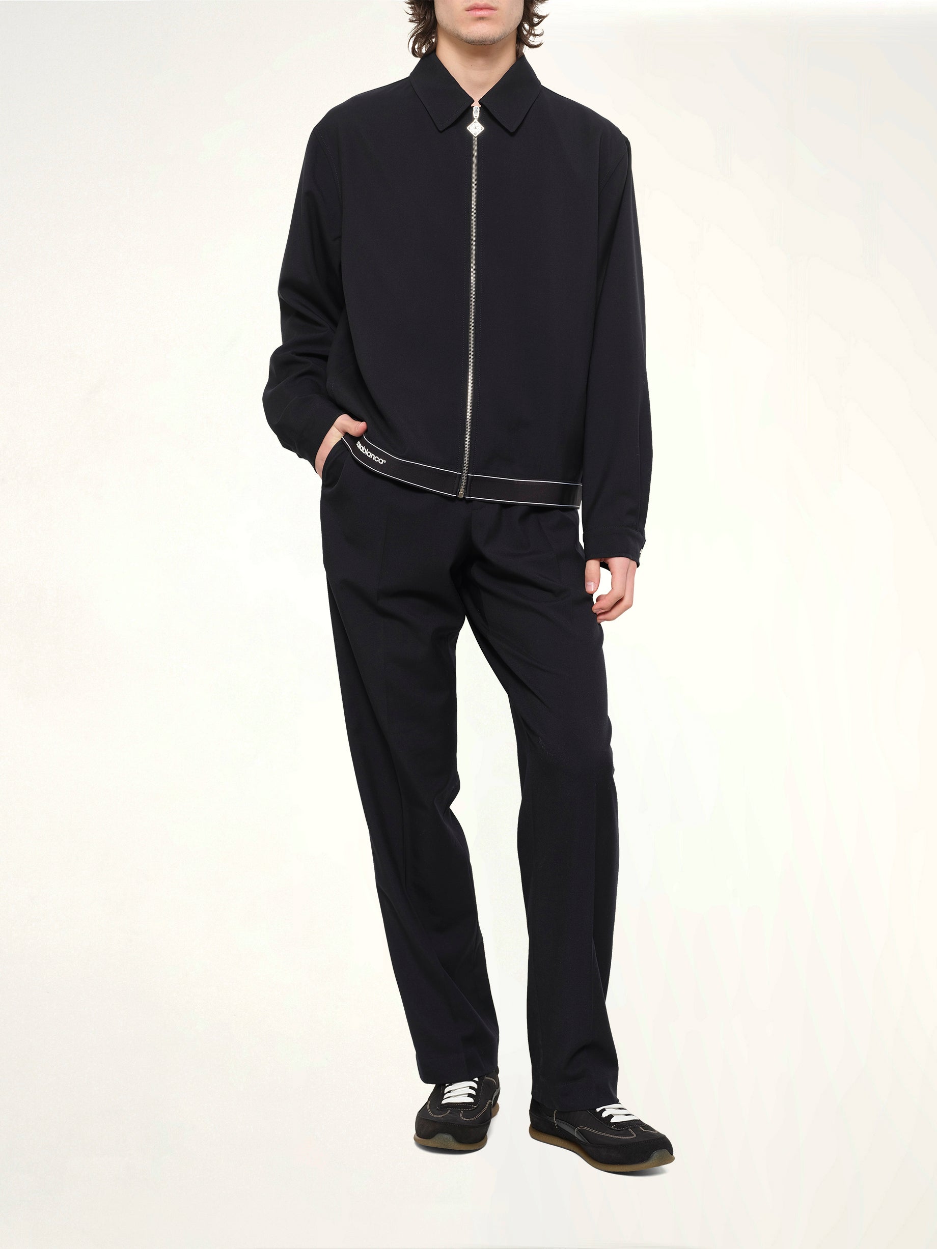 Wool Blend Sports Trouser in Black