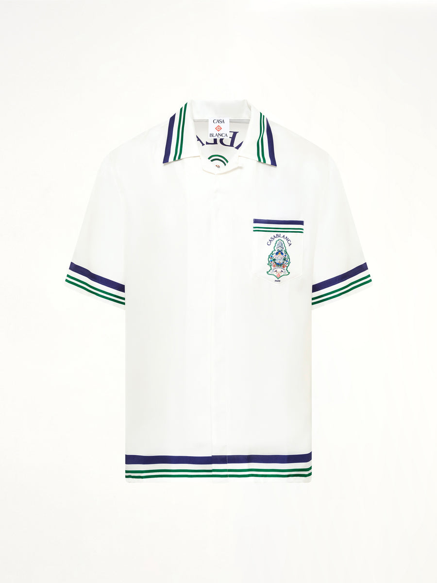 Hotel Emblem Cuban Collar SS Shirt in White