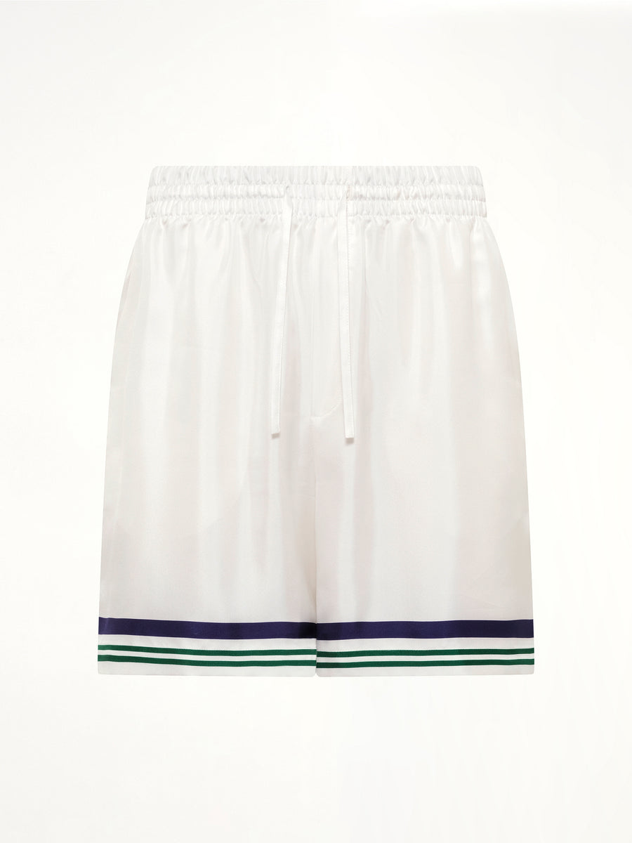 Hotel Emblem Silk Shorts in White
