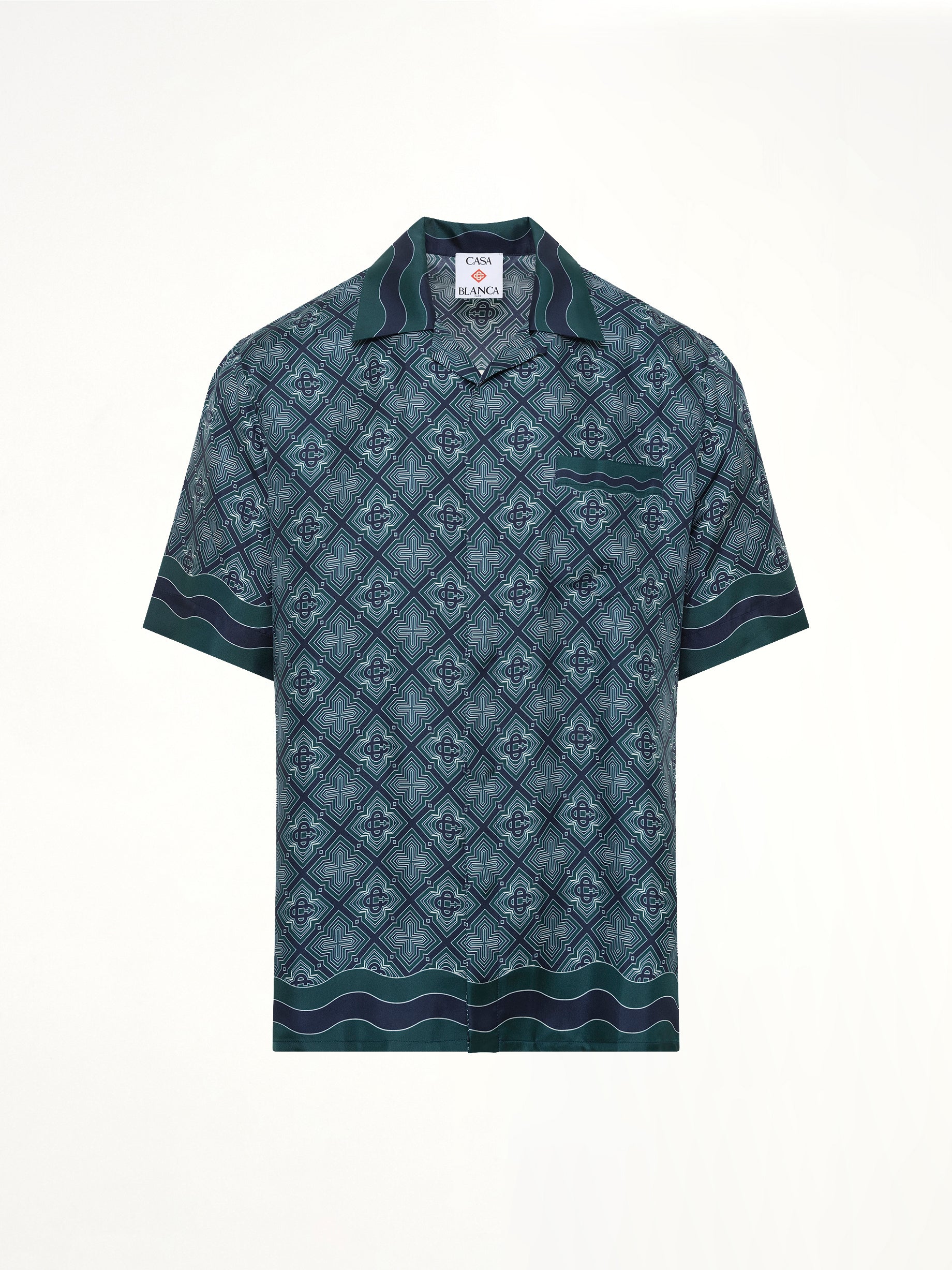 Radiating Monogram Cuban Collar SS Shirt in Green