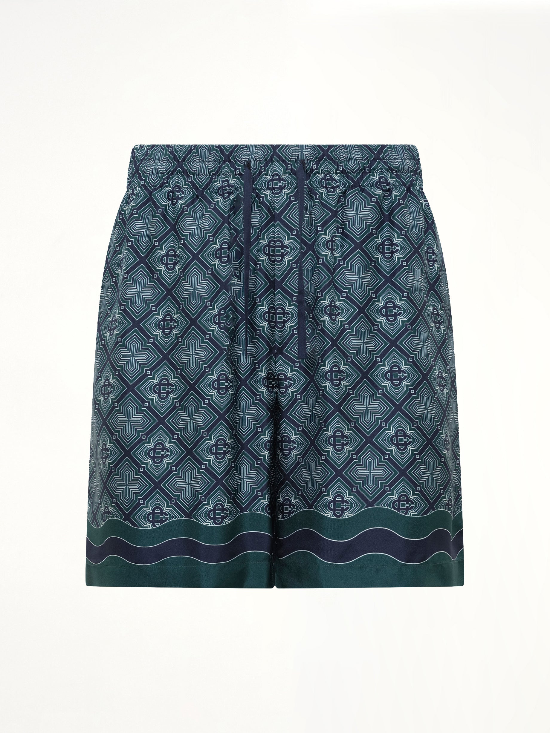 Radiating Monogram Silk Shorts in Green