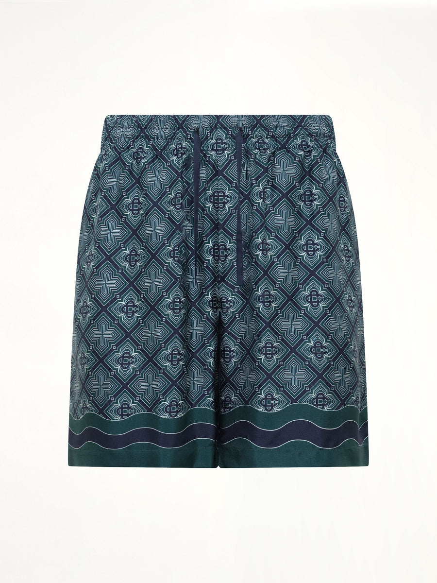 Radiating Monogram Silk Shorts in Green