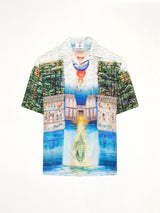 Trompe L'Oeil Cuban Collar SS Shirt in Blue