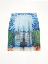 Trompe L'Oeil Silk Shorts in Blue
