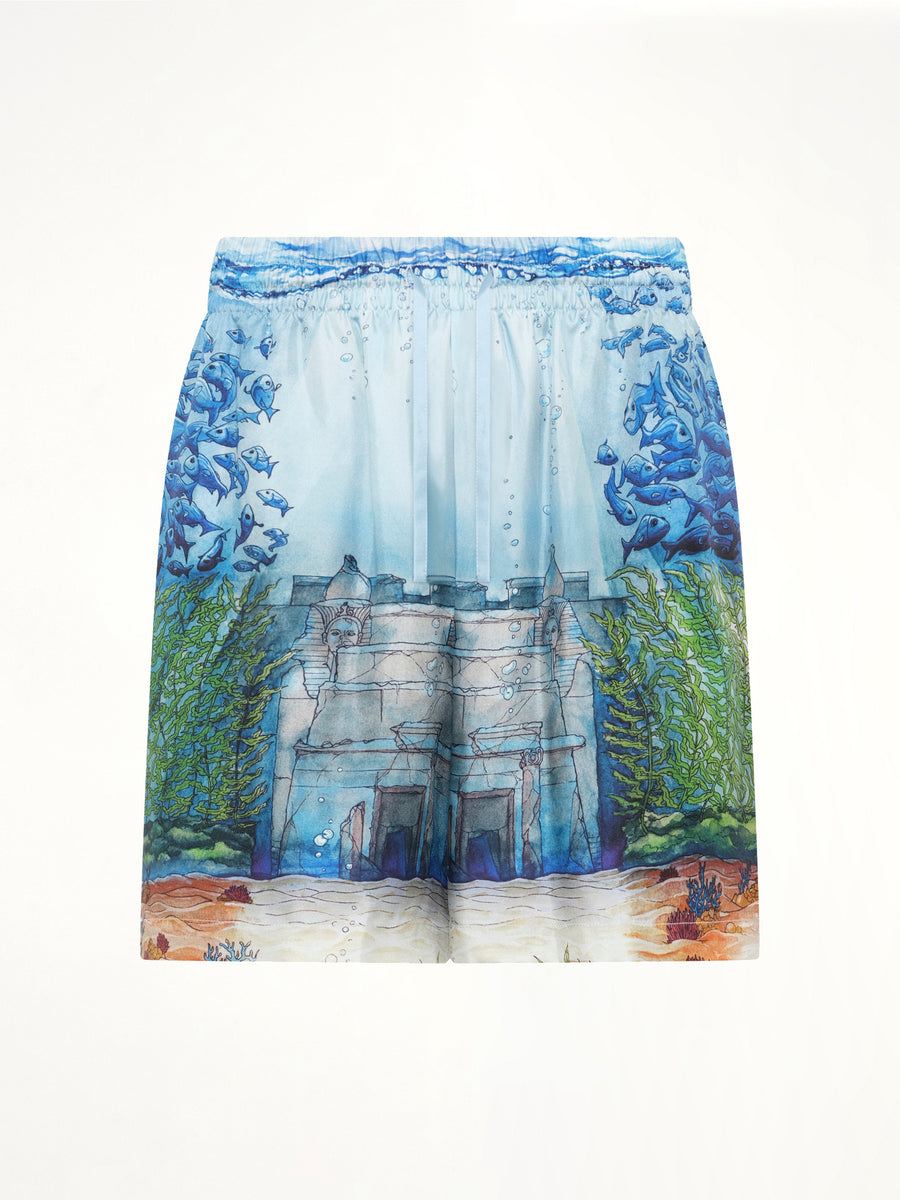 Trompe L'Oeil Silk Shorts in Blue
