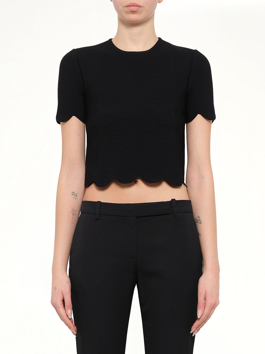 Alexander McQueen Embellished Rose Top in Black