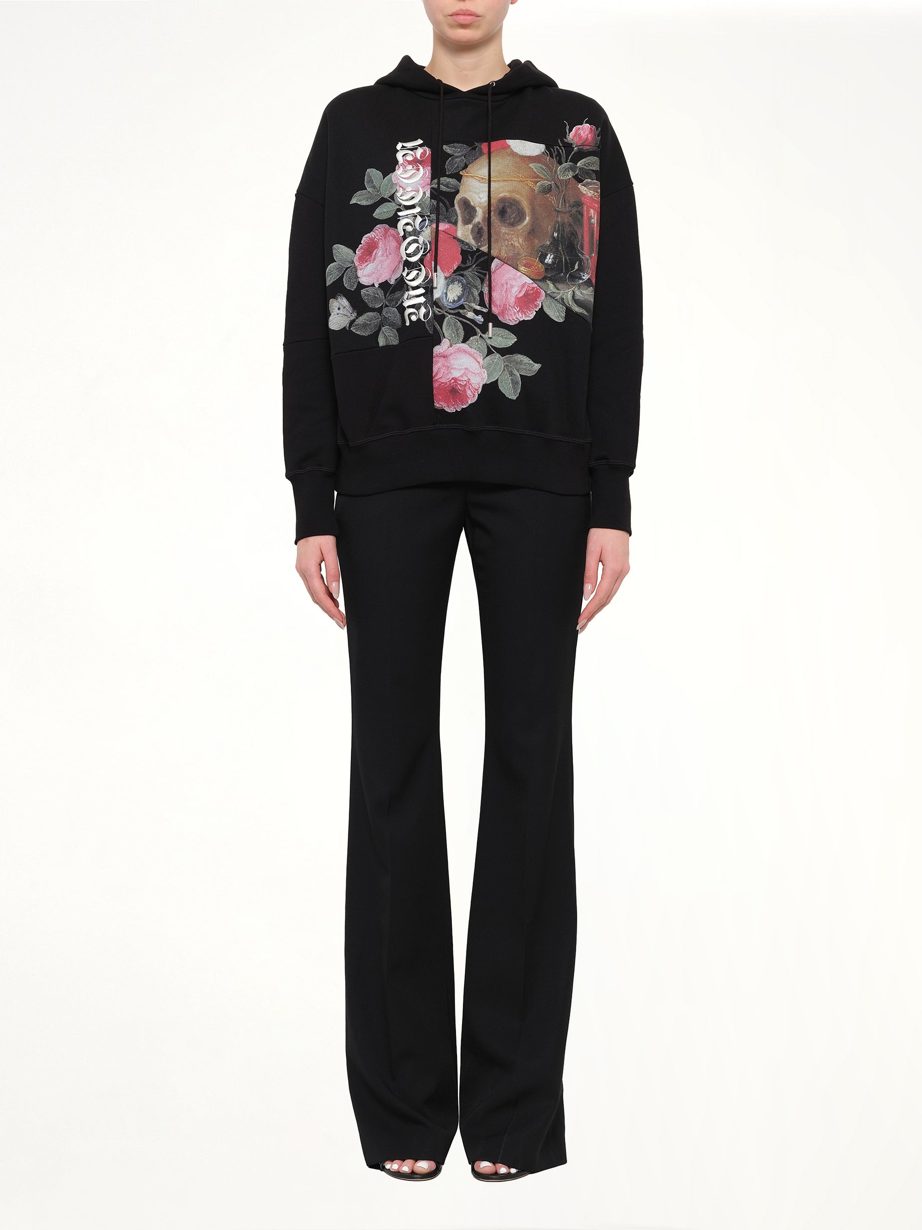 Alexander McQueen Skull Rose Embellished Hoodie in Black