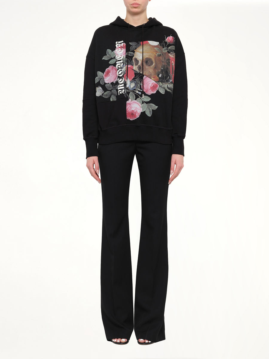 Alexander McQueen Skull Rose Embellished Hoodie in Black