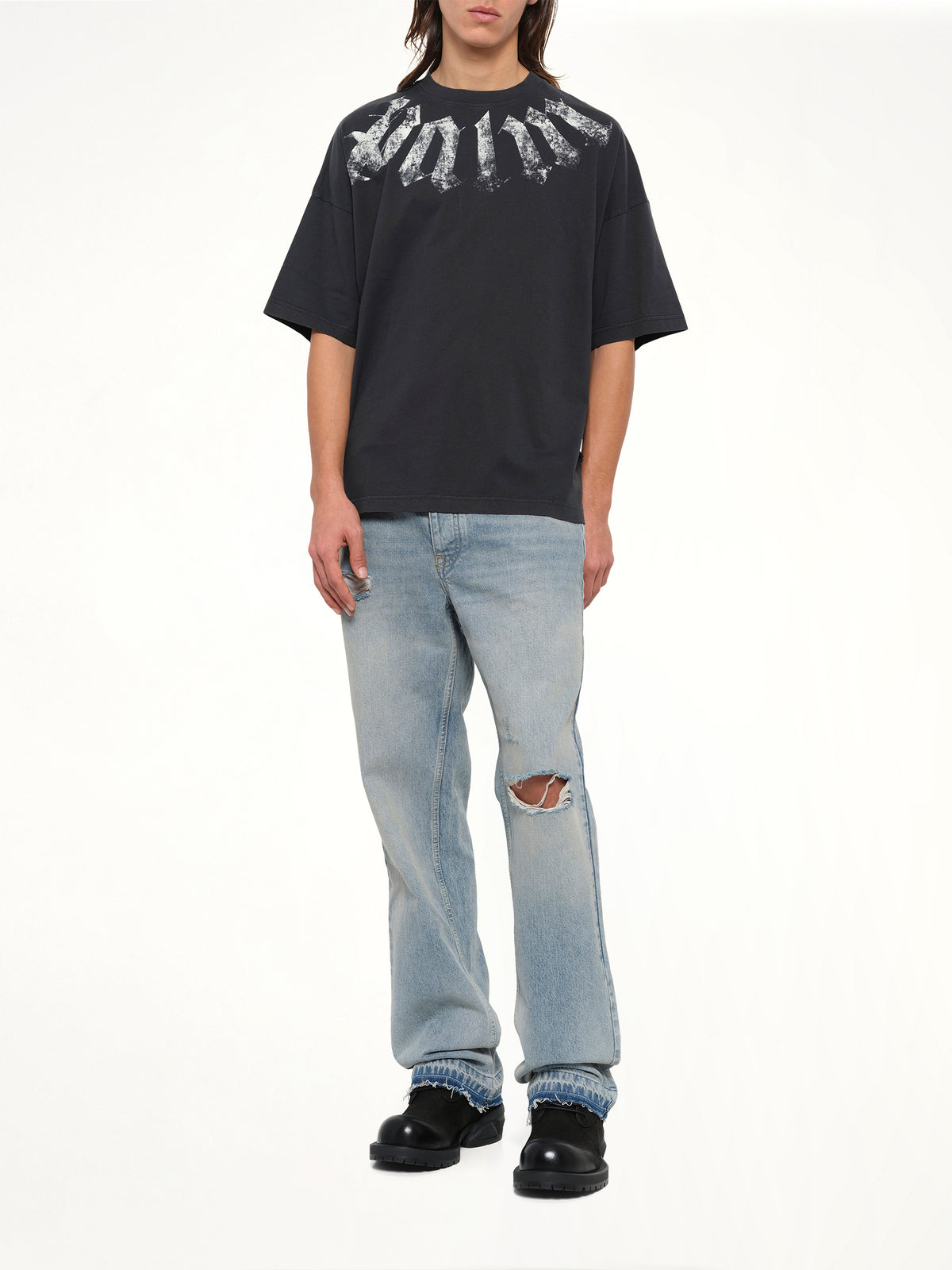 Big Neck Logo Loose T-Shirt in Black/Off White