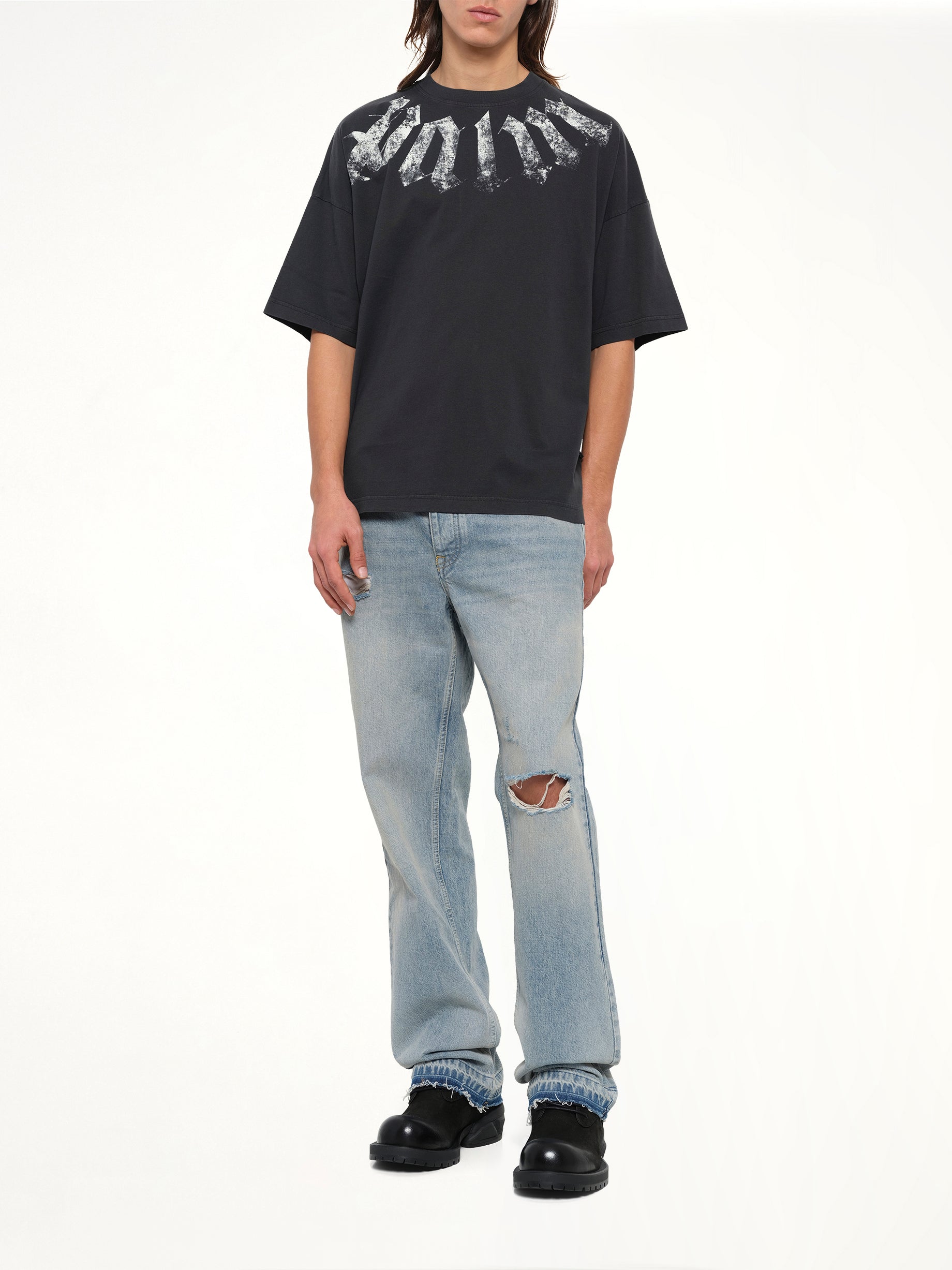 Big Neck Logo Loose T-Shirt in Black/Off White