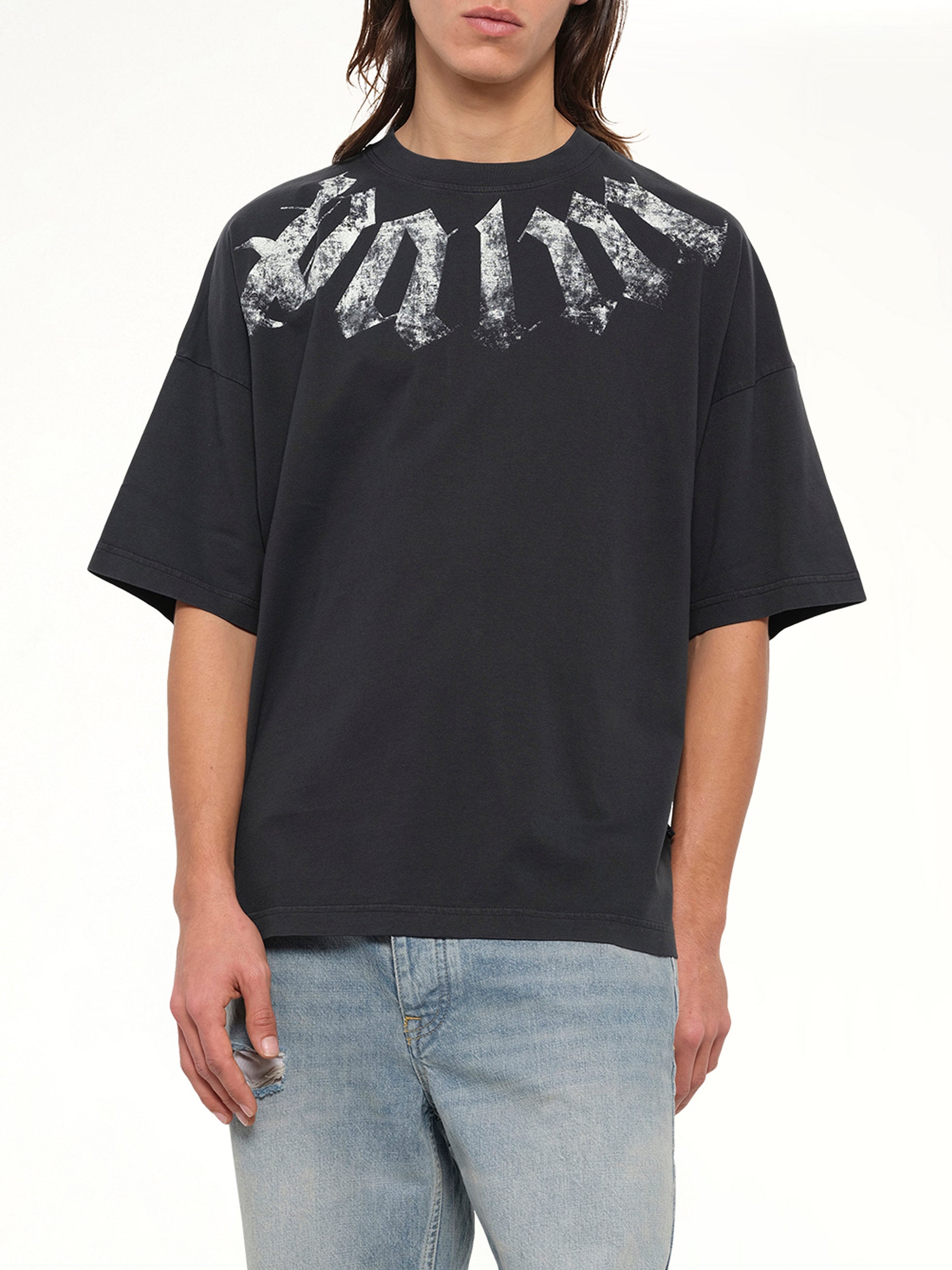 Big Neck Logo Loose T-Shirt in Black/Off White