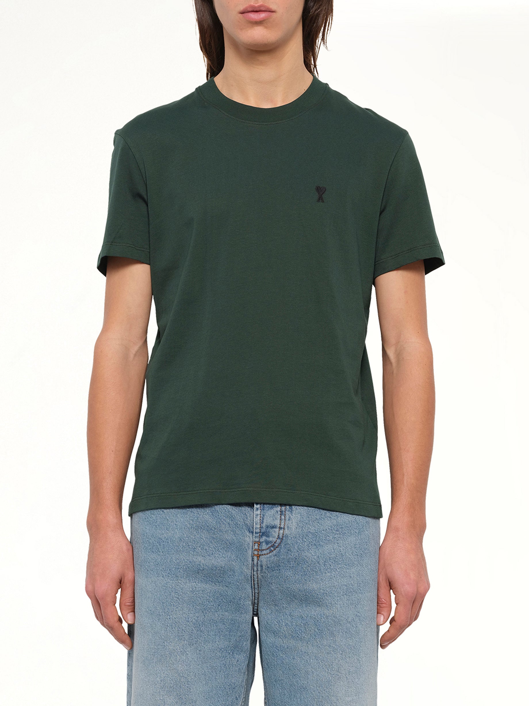 Contrasted Ami De Coeur T-Shirt in Bottle Green