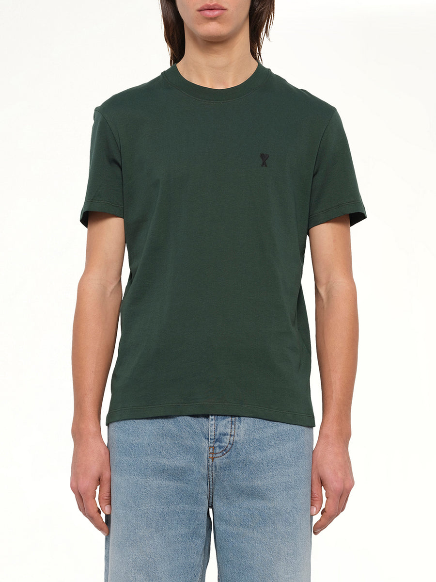 Contrasted Ami De Coeur T-Shirt in Bottle Green