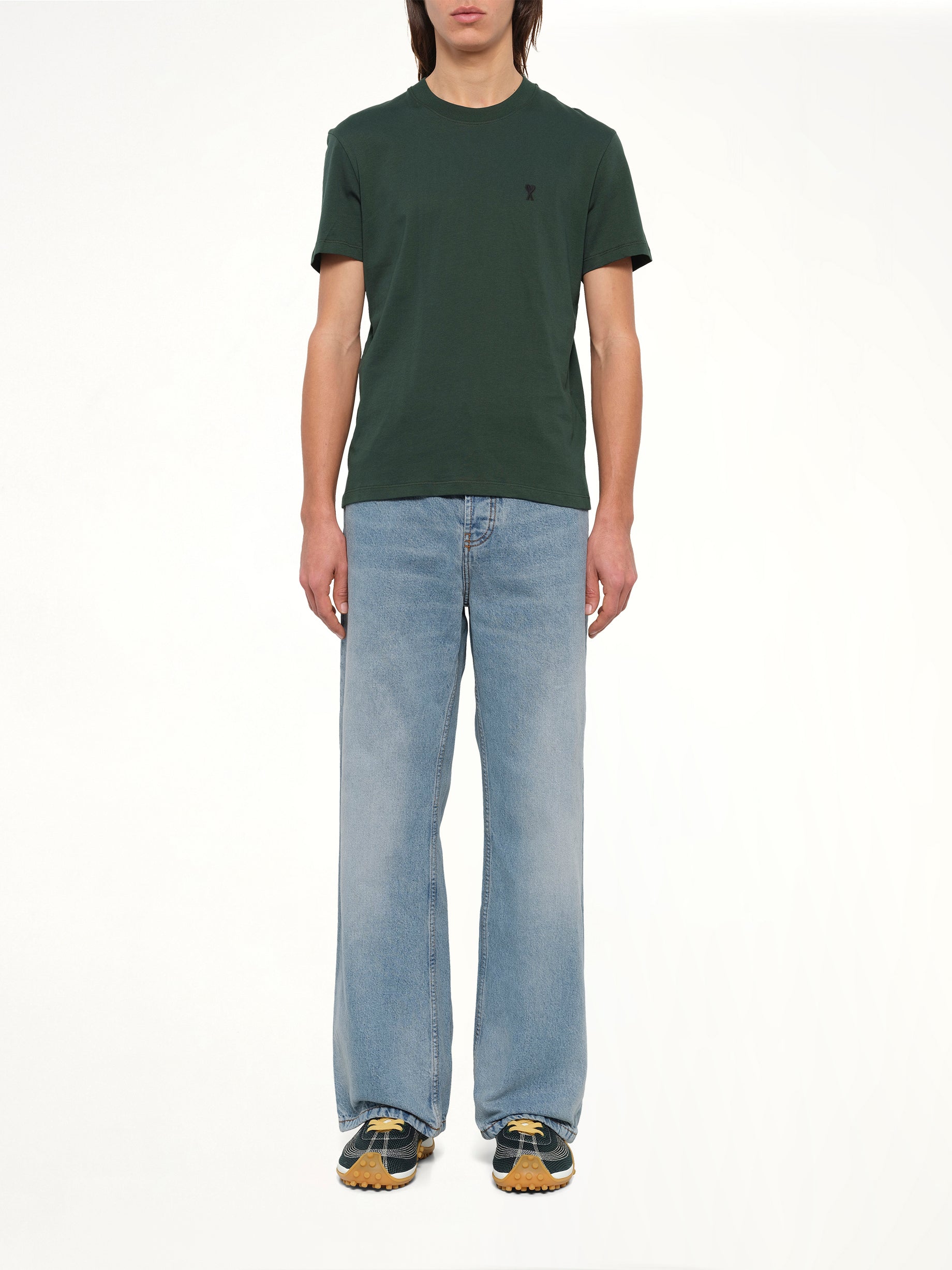 Contrasted Ami De Coeur T-Shirt in Bottle Green