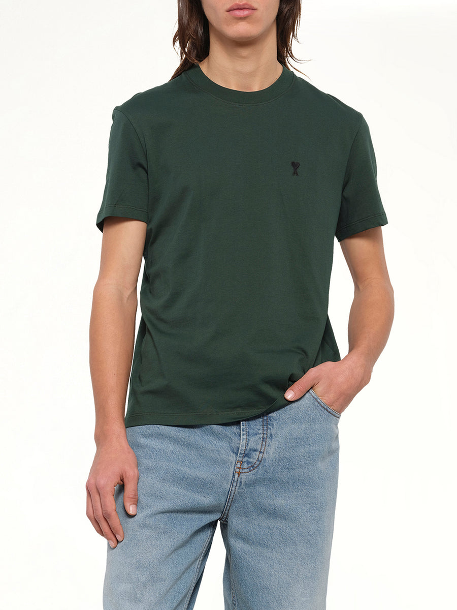 Contrasted Ami De Coeur T-Shirt in Bottle Green