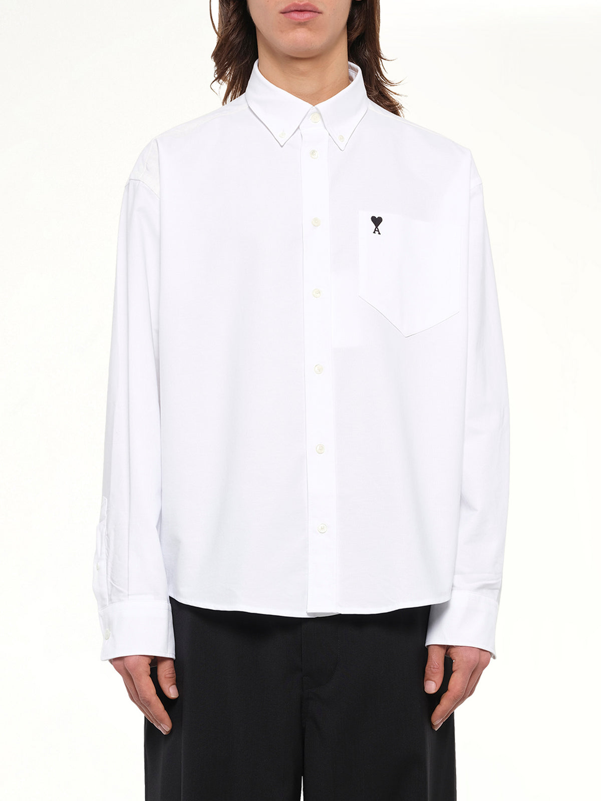 Embroidered Ami De Coeur Boxy Fit Shirt in White