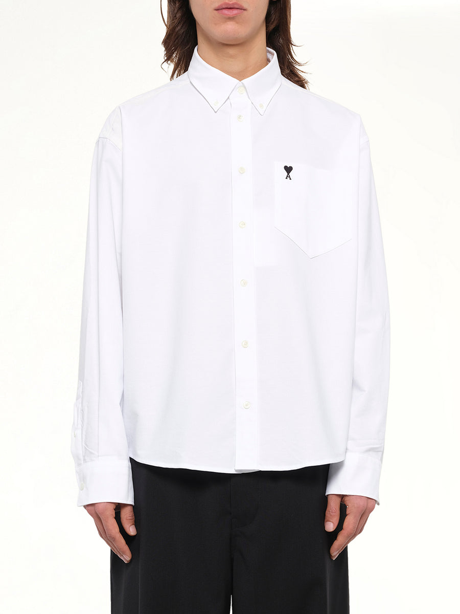 Embroidered Ami De Coeur Boxy Fit Shirt in White