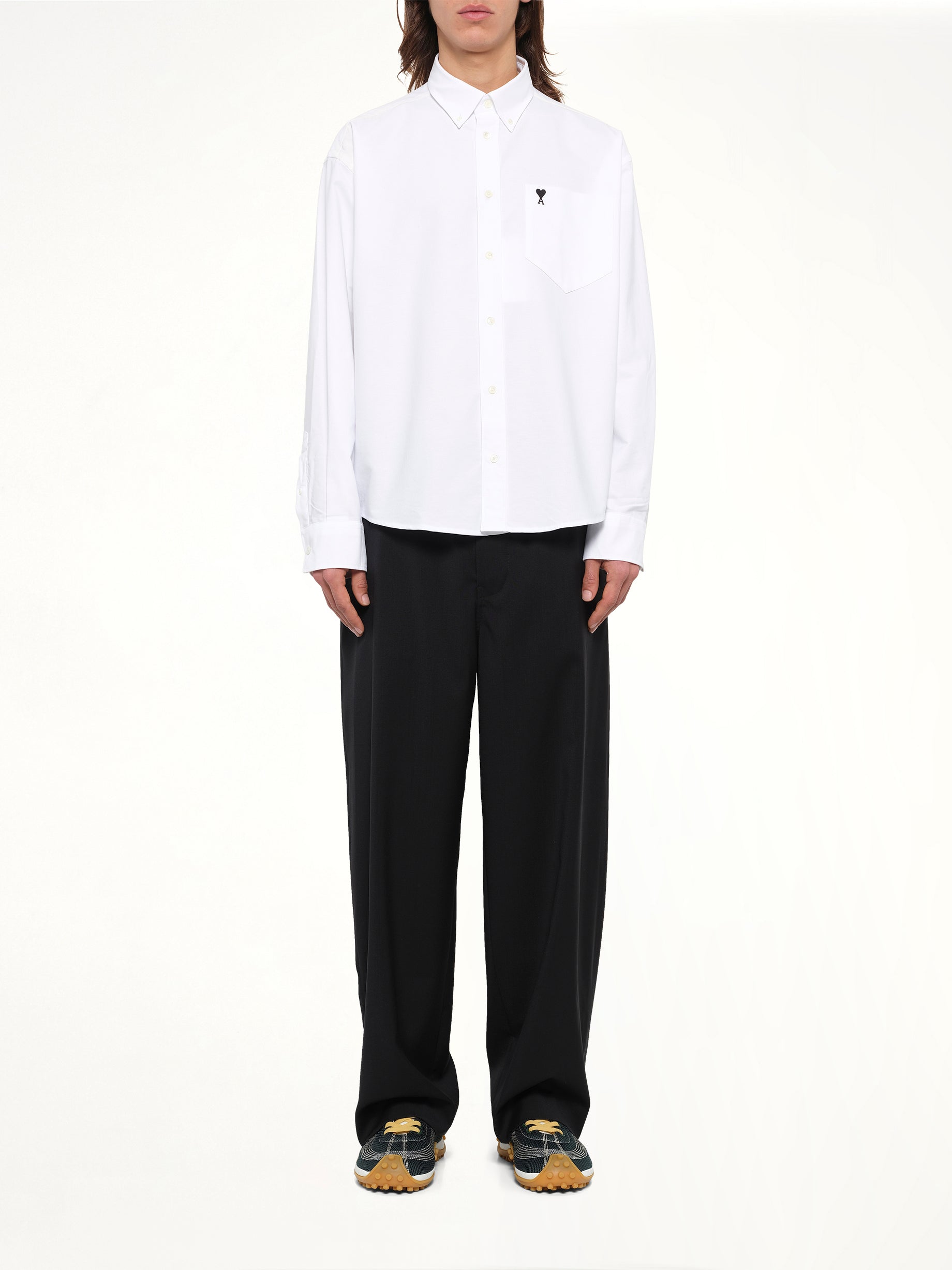 Embroidered Ami De Coeur Boxy Fit Shirt in White