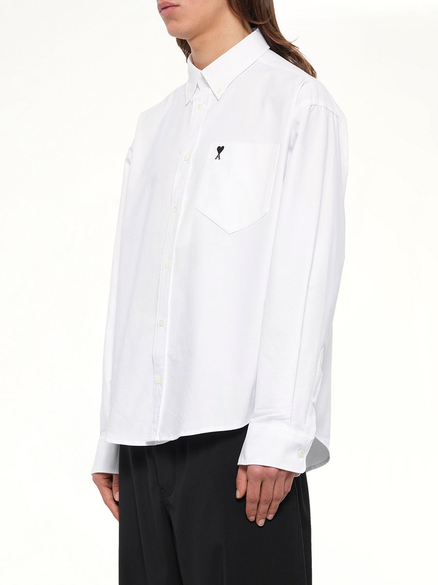 Embroidered Ami De Coeur Boxy Fit Shirt in White