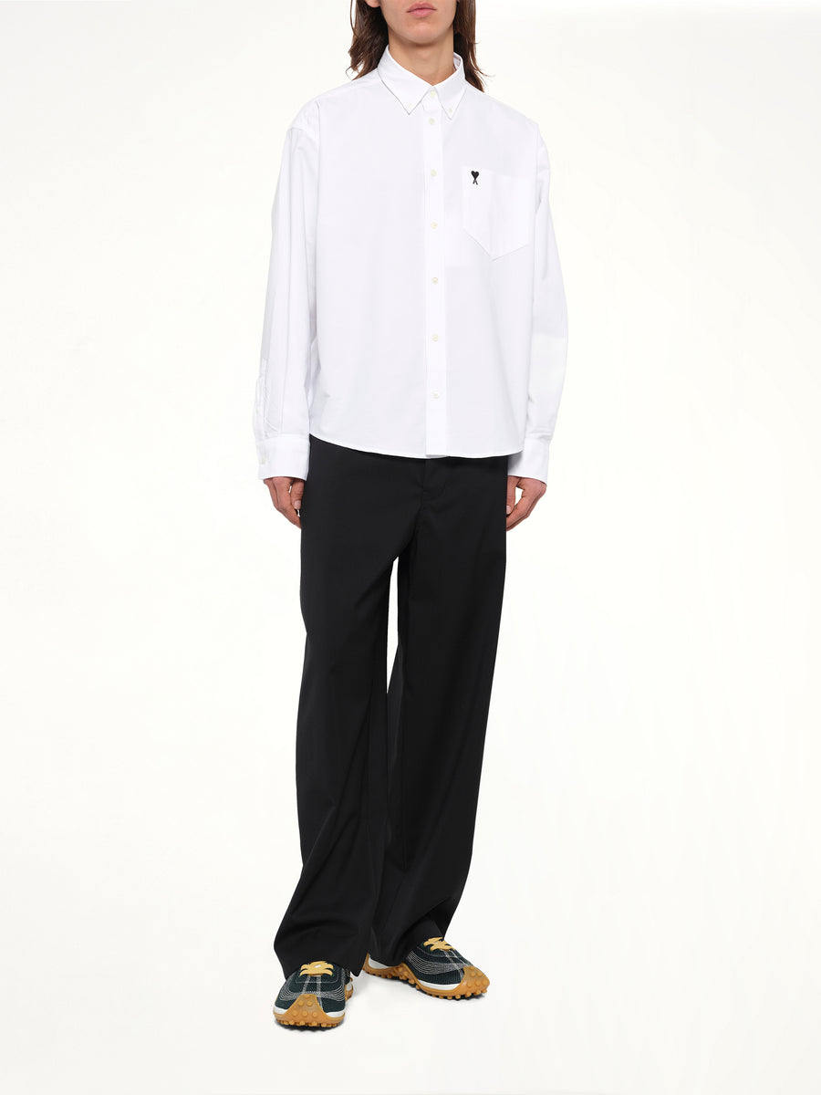 Embroidered Ami De Coeur Boxy Fit Shirt in White