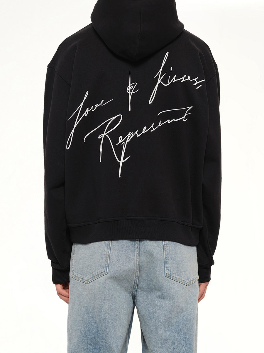 Love And Kisses Zip Through Hoodie in Jet Black