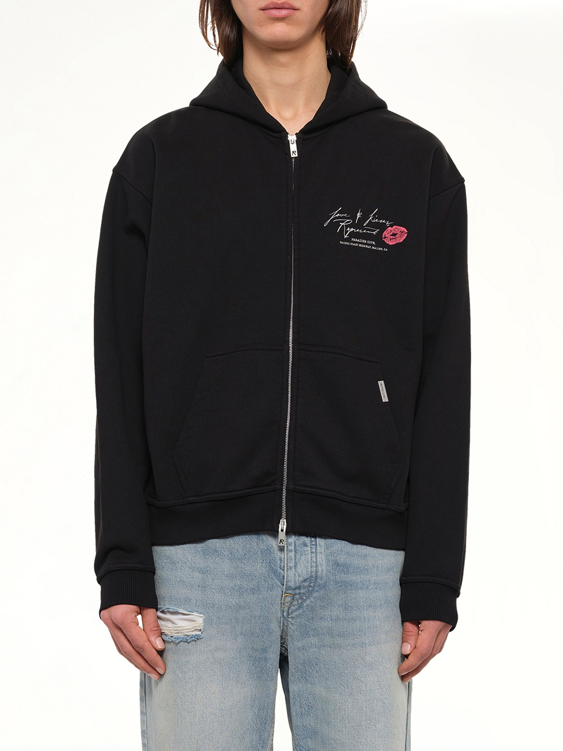 Love And Kisses Zip Through Hoodie in Jet Black