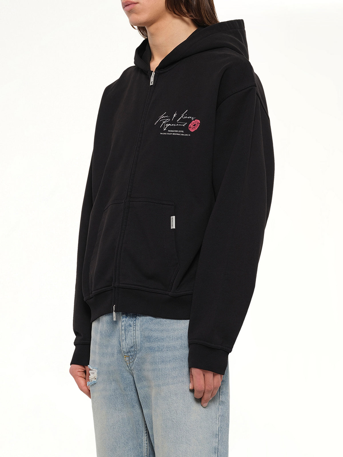 Love And Kisses Zip Through Hoodie in Jet Black