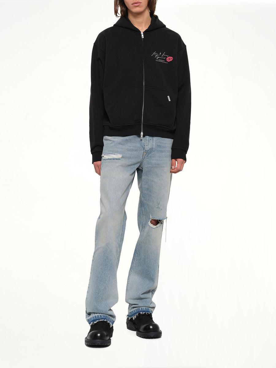 Love And Kisses Zip Through Hoodie in Jet Black