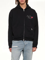 Love And Kisses Zip Through Hoodie in Jet Black